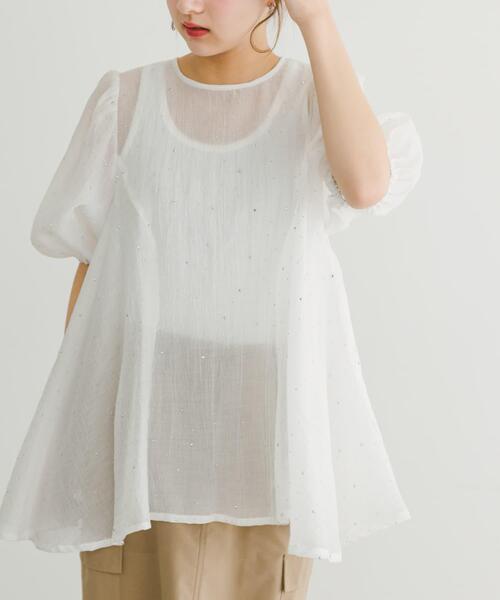 ITEMS URBANRESEARCH(アイテムズ アーバンリサーチ)の「ラメストーンシアーブラウス(シャツ/ブラウス・レディース・ホワイト/ブラック・FREE)」の10枚目の写真