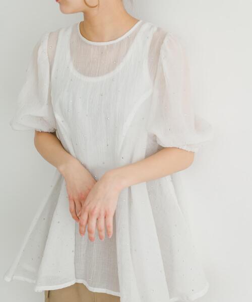 ITEMS URBANRESEARCH(アイテムズ アーバンリサーチ)の「ラメストーンシアーブラウス(シャツ/ブラウス・レディース・ホワイト/ブラック・FREE)」の11枚目の写真