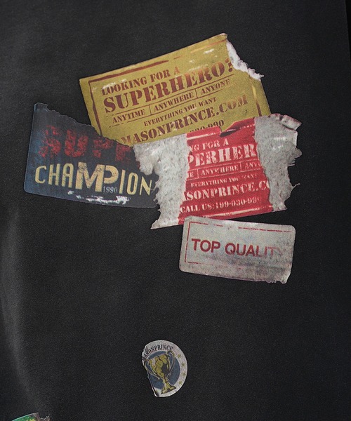 オーバーサイズ ダメージ加工 ステッカープリントTEE DT4295