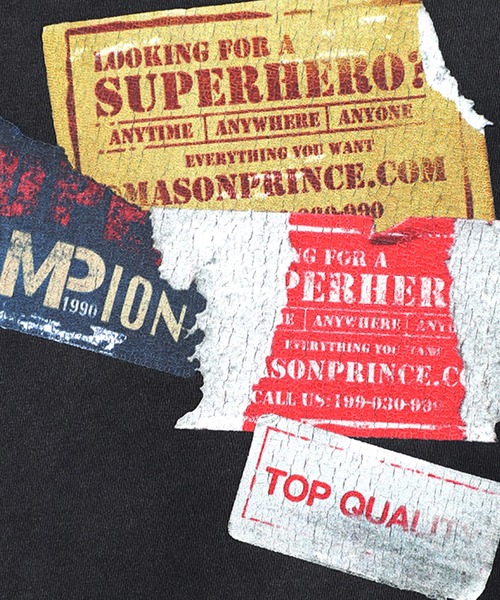 MASONPRINCE(メイソンプリンス)の「オーバーサイズ ダメージ加工 ステッカープリントTEE DT4295【MASONPRINCE】(Tシャツ/カットソー・メンズ・ブラック・L/M/S/XL)」の3枚目の写真