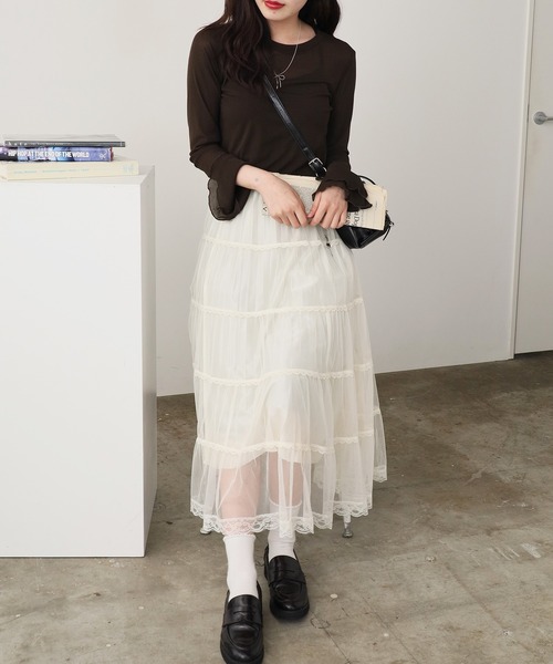 ROOPTOKYO（ループトウキョウ）の「レースモチーフ ティアードロングスカート（スカート・レディース・ブラウン/ベージュ/ブラック・FREE）」の13枚目の写真