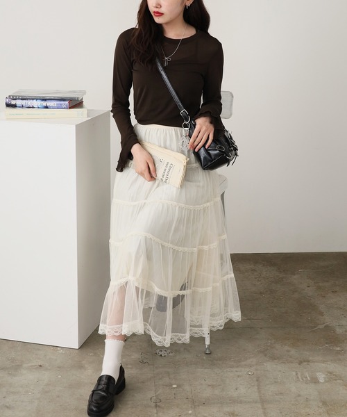 ROOPTOKYO（ループトウキョウ）の「レースモチーフ ティアードロングスカート（スカート・レディース・ブラウン/ベージュ/ブラック・FREE）」の12枚目の写真