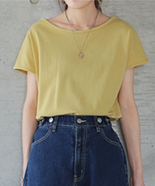 HUG.U(ハグユー)の「ほどゆるフレンチTシャツ(Tシャツ/カットソー・レディース・ピンク/ホワイト/ライトベージュ/オリーブ/ブラック/グレイッシュベージュ/イエロー/グレー・M/L)」の16枚目の写真