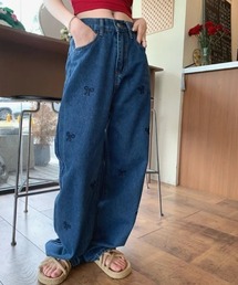 YUGA_YGMC Ribbon motif wide straight denim pants