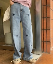 YUGA_YGMC　Ribbon motif wide straight denim pants