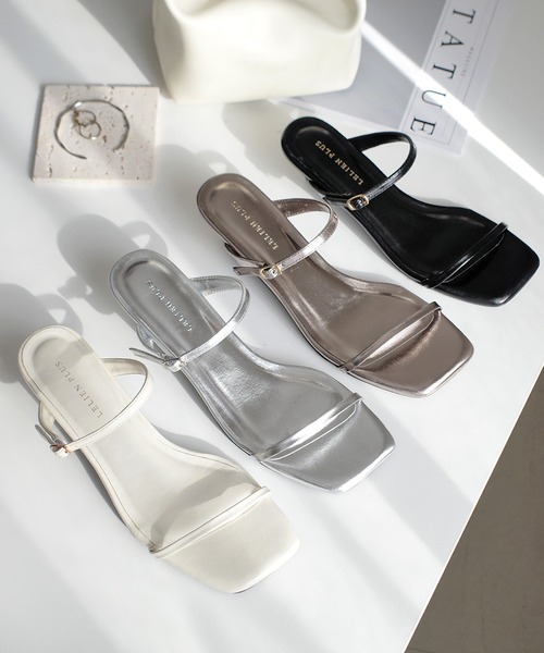 AmiAmi（アミアミ）の「華奢スクエアトゥダブルストラップミュールサンダル（サンダル・レディース・シルバー/ブラック/ブロンズ/アイボリー・S/M/LL/L）」の3枚目の写真