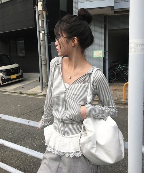 まんまる　美品✴︎ペイデイ　別注　エンジニアジャケット　オフホワイト　F ポケットスリムボーダージップパーカー（パーカー）｜anyonemore
