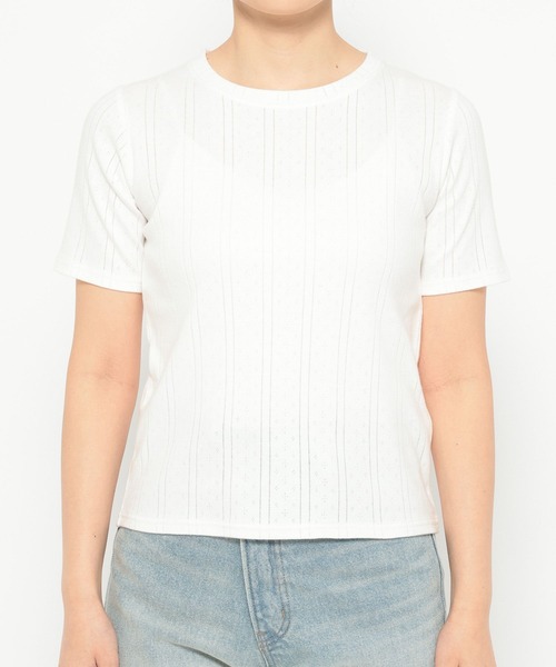 LOWRYS FARM(ローリーズファーム)の「パターンメッシュタイト5S 321182(Tシャツ/カットソー・レディース・ブラック/グレー/オフホワイト・FREE)」の4枚目の写真