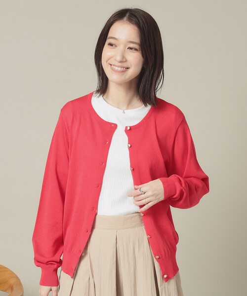 ITS'DEMO（イッツデモ）の「【UVカット／アンチピリング／手洗い可】クルーニットカーディガン（カーディガン/ボレロ・レディース・オフホワイト/ライトベージュ/レッド系1/サックスブルー/ネイビー・38/40）」の17枚目の写真