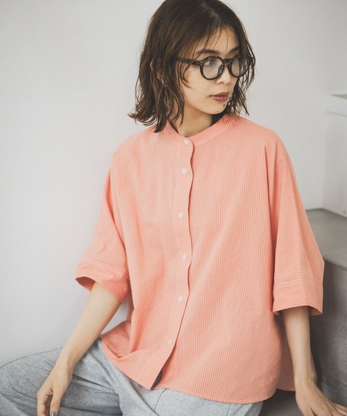 studio CLIP（スタディオクリップ）の「シングルガーゼドルマン5分袖バンドシャツ（シャツ/ブラウス・レディース・その他2/その他1/オレンジ/サックスブルー/その他4/その他5/その他3/その他7/その他6/ライトブルー・FREE）」の8枚目の写真