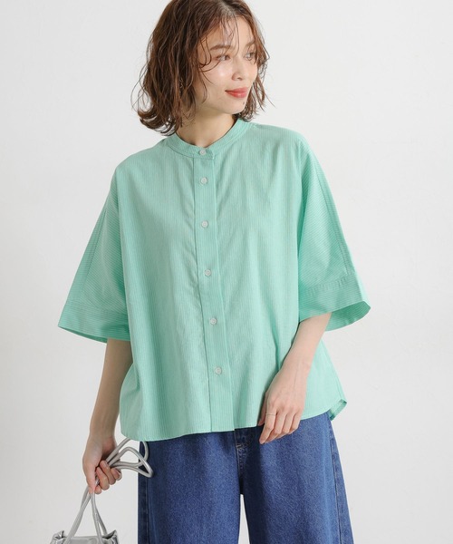 studio CLIP（スタディオクリップ）の「シングルガーゼドルマン5分袖バンドシャツ（シャツ/ブラウス・レディース・その他2/その他1/オレンジ/サックスブルー/その他4/その他5/その他3/その他7/その他6/ライトブルー・FREE）」の9枚目の写真