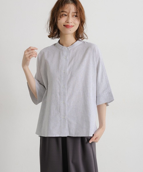 studio CLIP（スタディオクリップ）の「シングルガーゼドルマン5分袖バンドシャツ（シャツ/ブラウス・レディース・その他2/その他1/オレンジ/サックスブルー/その他4/その他5/その他3/その他7/その他6/ライトブルー・FREE）」の10枚目の写真