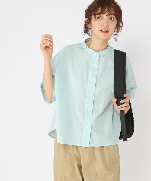 studio CLIP（スタディオクリップ）の「シングルガーゼドルマン5分袖バンドシャツ（シャツ/ブラウス・レディース・その他2/その他1/オレンジ/サックスブルー/その他4/その他5/その他3/その他7/その他6/ライトブルー・FREE）」の3枚目の写真