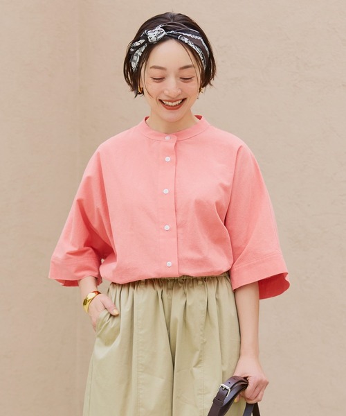 セール】シングルガーゼドルマン5分袖バンドシャツ（シャツ/ブラウス