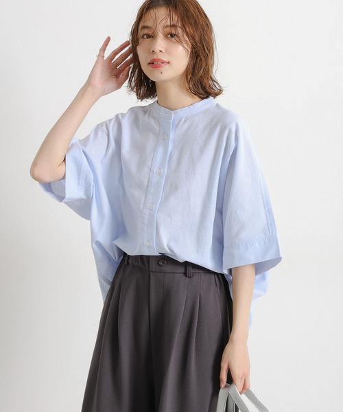 studio CLIP（スタディオクリップ）の「シングルガーゼドルマン5分袖バンドシャツ（シャツ/ブラウス・レディース・その他2/その他1/オレンジ/サックスブルー/その他4/その他5/その他3/その他7/その他6/ライトブルー・FREE）」の2枚目の写真