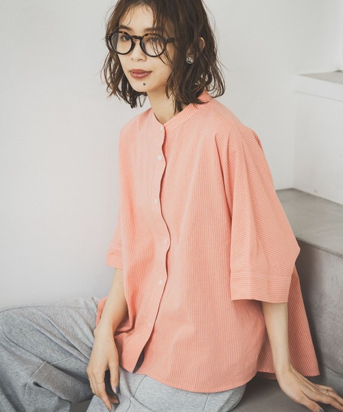 studio CLIP（スタディオクリップ）の「シングルガーゼドルマン5分袖バンドシャツ（シャツ/ブラウス・レディース・その他2/その他1/オレンジ/サックスブルー/その他4/その他5/その他3/その他7/その他6/ライトブルー・FREE）」の18枚目の写真