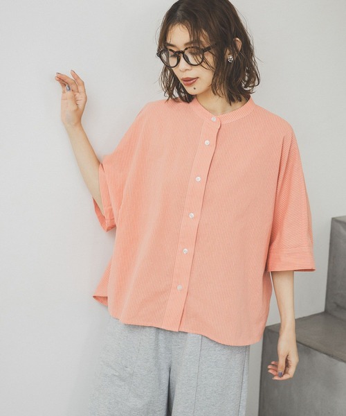 studio CLIP（スタディオクリップ）の「シングルガーゼドルマン5分袖バンドシャツ（シャツ/ブラウス・レディース・その他2/その他1/オレンジ/サックスブルー/その他4/その他5/その他3/その他7/その他6/ライトブルー・FREE）」の19枚目の写真