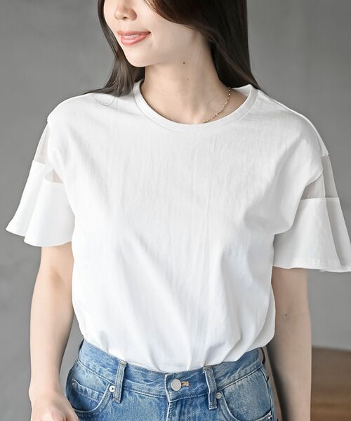 rps(アールピーエス)の「シースルーフレアースリーブTee(Tシャツ/カットソー・レディース・ブラック/オフホワイト・フリー)」の1枚目の写真