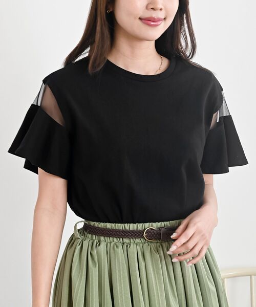 rps(アールピーエス)の「シースルーフレアースリーブTee(Tシャツ/カットソー・レディース・ブラック/オフホワイト・フリー)」の2枚目の写真