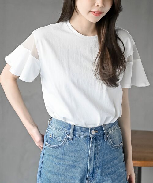 rps(アールピーエス)の「シースルーフレアースリーブTee(Tシャツ/カットソー・レディース・ブラック/オフホワイト・フリー)」の7枚目の写真