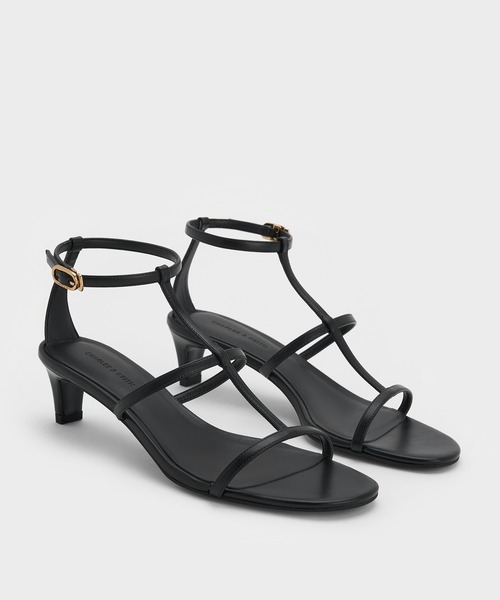 CHARLES & KEITH（チャールズ & キース）の「Tバー キトゥンヒールアンクルストラップサンダル（サンダル・レディース・シルバー/ブラック/ホワイト・22cm/22.5cm/23cm/23.5cm/24.5cm/25cm/26.5cm/25.5cm）」の4枚目の写真