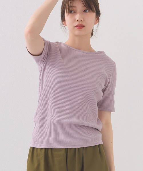 OMNES(オムネス)の「【接触冷感】 後ろV開きリブカットソー(Tシャツ/カットソー・レディース・ラベンダー/ライトブラウン/ホワイト/グレー・FREE)」の21枚目の写真