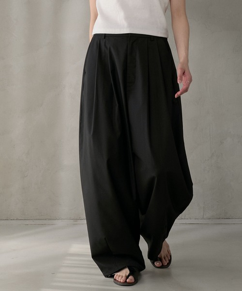 OLIVE WIDE LOOSE SLACKS 2396P スラックス パンツ WOOL DAMAGE WIDE SLACKS(DARK OLIVE) – ANCELLM