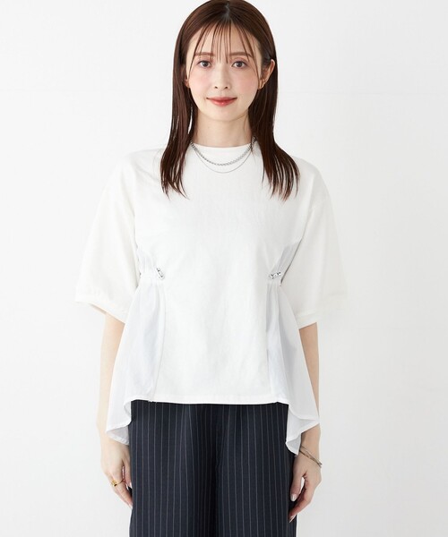 SHIPS Colors(シップス カラーズ)の「SHIPS Colors:〈洗濯機可能〉ミニ裏毛 ドッキング トップス◇(Tシャツ/カットソー・レディース・オフホワイト/ブラック/ライトグリーン/ベージュ・ONE SIZE)」の18枚目の写真