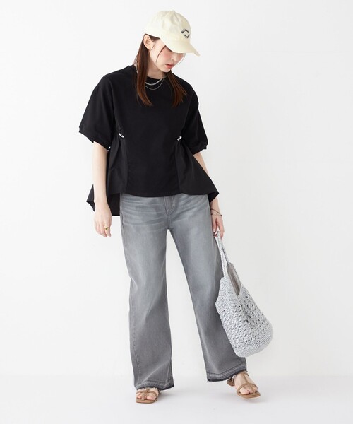 tシャツ ファンシースリーブドッキングトップス レディース SHIPS Colors:〈洗濯機可能〉ミニ裏毛 ドッキング トップス◇（T