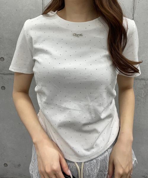 ROGER AND RAW（ロジャーアンドロウ）の「ショート丈ラインストーンＴシャツ（Tシャツ/カットソー・レディース・ホワイト/ブラック/ピンク・FREE）」の2枚目の写真