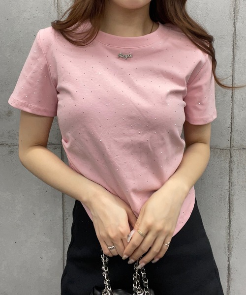 ROGER AND RAW（ロジャーアンドロウ）の「ショート丈ラインストーンＴシャツ（Tシャツ/カットソー・レディース・ホワイト/ブラック/ピンク・FREE）」の3枚目の写真