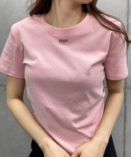 ROGER AND RAW（ロジャーアンドロウ）の「ショート丈ラインストーンＴシャツ（Tシャツ/カットソー・レディース・ホワイト/ブラック/ピンク・FREE）」の4枚目の写真