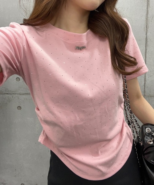 ROGER AND RAW（ロジャーアンドロウ）の「ショート丈ラインストーンＴシャツ（Tシャツ/カットソー・レディース・ホワイト/ブラック/ピンク・FREE）」の6枚目の写真