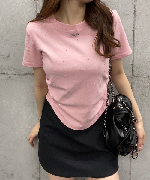 ROGER AND RAW（ロジャーアンドロウ）の「ショート丈ラインストーンＴシャツ（Tシャツ/カットソー・レディース・ホワイト/ブラック/ピンク・FREE）」の7枚目の写真