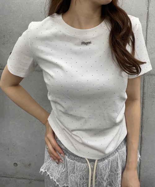 ROGER AND RAW（ロジャーアンドロウ）の「ショート丈ラインストーンＴシャツ（Tシャツ/カットソー・レディース・ホワイト/ブラック/ピンク・FREE）」の10枚目の写真