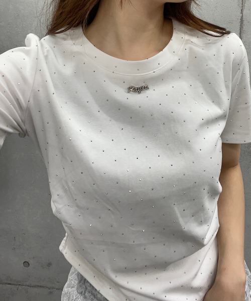 ROGER AND RAW（ロジャーアンドロウ）の「ショート丈ラインストーンＴシャツ（Tシャツ/カットソー・レディース・ホワイト/ブラック/ピンク・FREE）」の15枚目の写真