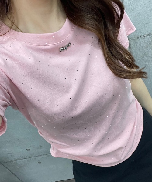 ROGER AND RAW（ロジャーアンドロウ）の「ショート丈ラインストーンＴシャツ（Tシャツ/カットソー・レディース・ホワイト/ブラック/ピンク・FREE）」の9枚目の写真