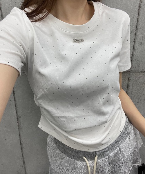 ROGER AND RAW（ロジャーアンドロウ）の「ショート丈ラインストーンＴシャツ（Tシャツ/カットソー・レディース・ホワイト/ブラック/ピンク・FREE）」の16枚目の写真