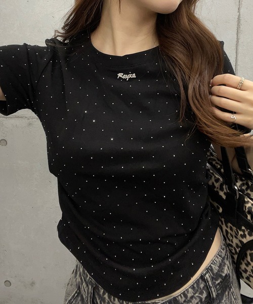 ROGER AND RAW（ロジャーアンドロウ）の「ショート丈ラインストーンＴシャツ（Tシャツ/カットソー・レディース・ホワイト/ブラック/ピンク・FREE）」の18枚目の写真