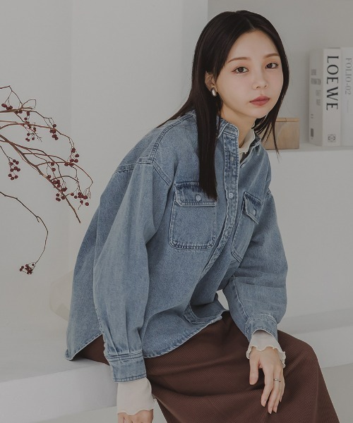 Petitjo（プッチージョ）の「小さいサイズ　綿100％フラップ付き長袖シャツ　低身長さん・小柄女性（シャツ/ブラウス・レディース・キナリ/ブルー系その他・PS/PM）」の2枚目の写真