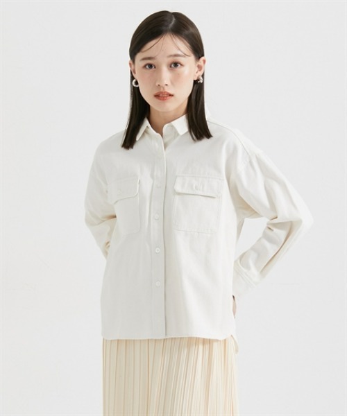 Petitjo（プッチージョ）の「小さいサイズ　綿100％フラップ付き長袖シャツ　低身長さん・小柄女性（シャツ/ブラウス・レディース・キナリ/ブルー系その他・PS/PM）」の3枚目の写真