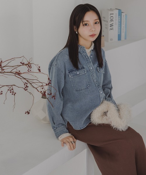 Petitjo（プッチージョ）の「小さいサイズ　綿100％フラップ付き長袖シャツ　低身長さん・小柄女性（シャツ/ブラウス・レディース・キナリ/ブルー系その他・PS/PM）」の5枚目の写真