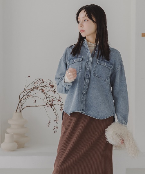 Petitjo（プッチージョ）の「小さいサイズ　綿100％フラップ付き長袖シャツ　低身長さん・小柄女性（シャツ/ブラウス・レディース・キナリ/ブルー系その他・PS/PM）」の8枚目の写真