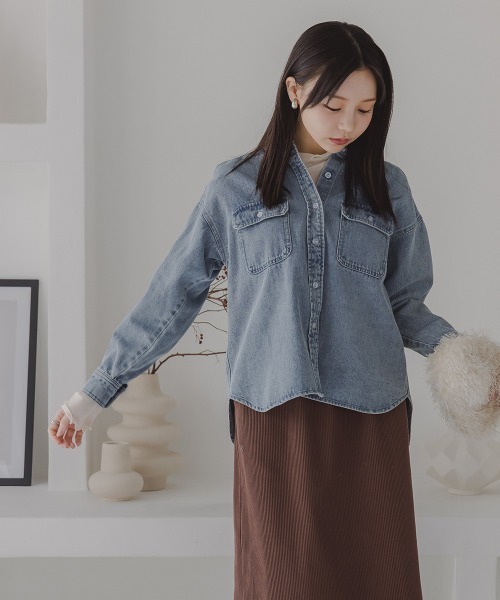 Petitjo（プッチージョ）の「小さいサイズ　綿100％フラップ付き長袖シャツ　低身長さん・小柄女性（シャツ/ブラウス・レディース・キナリ/ブルー系その他・PS/PM）」の9枚目の写真