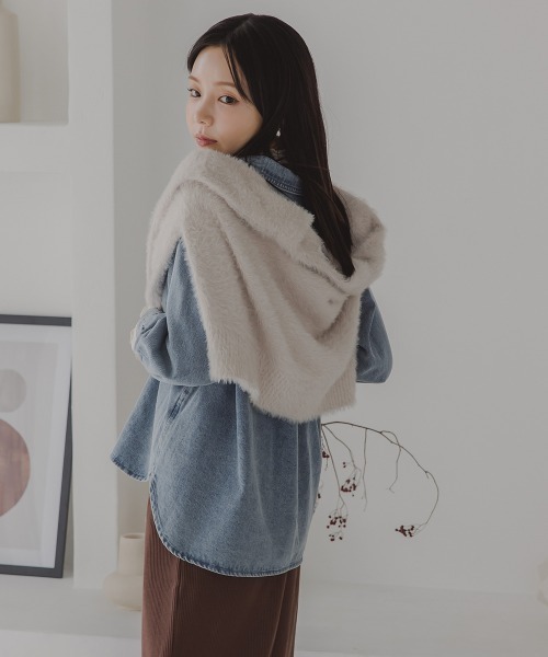 Petitjo（プッチージョ）の「小さいサイズ　綿100％フラップ付き長袖シャツ　低身長さん・小柄女性（シャツ/ブラウス・レディース・キナリ/ブルー系その他・PS/PM）」の12枚目の写真