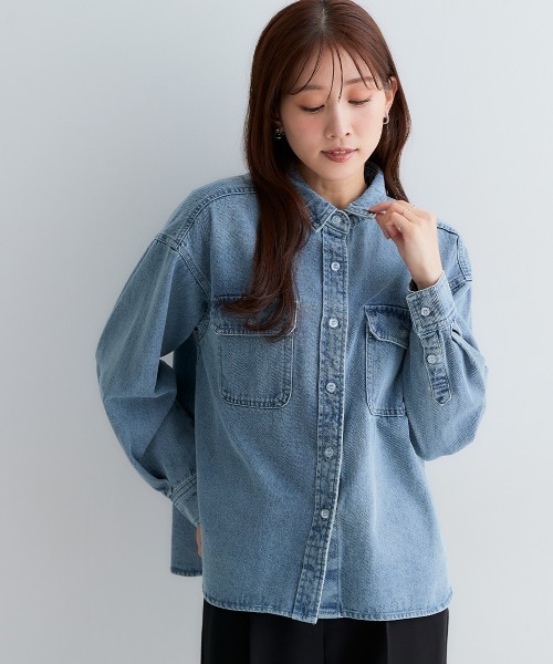 Petitjo（プッチージョ）の「小さいサイズ　綿100％フラップ付き長袖シャツ　低身長さん・小柄女性（シャツ/ブラウス・レディース・キナリ/ブルー系その他・PS/PM）」の19枚目の写真