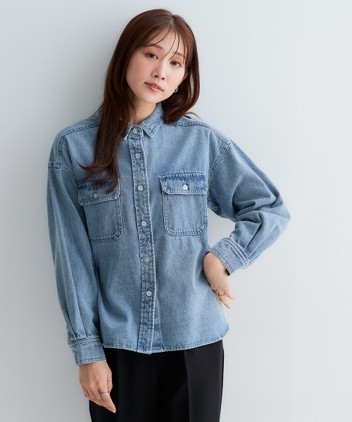 Petitjo（プッチージョ）の「小さいサイズ　綿100％フラップ付き長袖シャツ　低身長さん・小柄女性（シャツ/ブラウス・レディース・キナリ/ブルー系その他・PS/PM）」の20枚目の写真