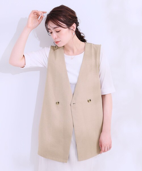 DRESKIP(ドレスキップ)の「【洗える】洗濯後しわになりにくい 麻調ダブルベスト(ベスト・レディース・ブラック/ライトグレー/ベージュ・01/02/03/04)」の11枚目の写真