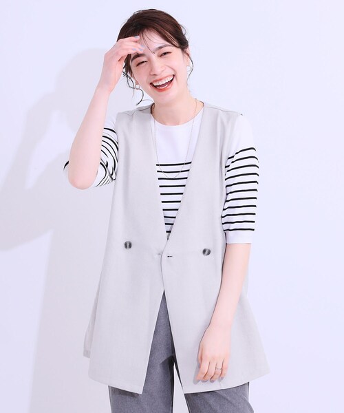 DRESKIP(ドレスキップ)の「【洗える】洗濯後しわになりにくい 麻調ダブルベスト(ベスト・レディース・ブラック/ライトグレー/ベージュ・01/02/03/04)」の15枚目の写真