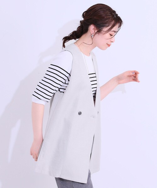 DRESKIP(ドレスキップ)の「【洗える】洗濯後しわになりにくい 麻調ダブルベスト(ベスト・レディース・ブラック/ライトグレー/ベージュ・01/02/03/04)」の16枚目の写真